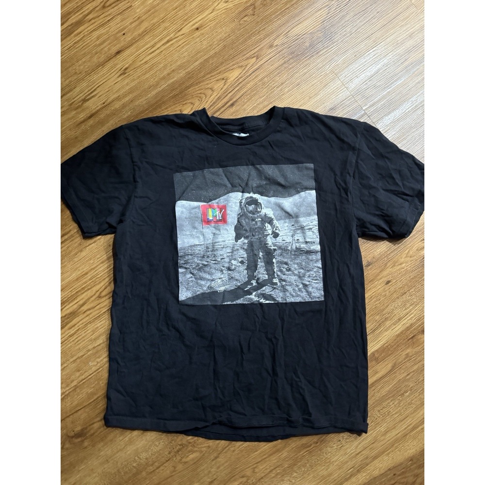 MTV Music Television Shirt Moon Man Men's Black Tee Size Large